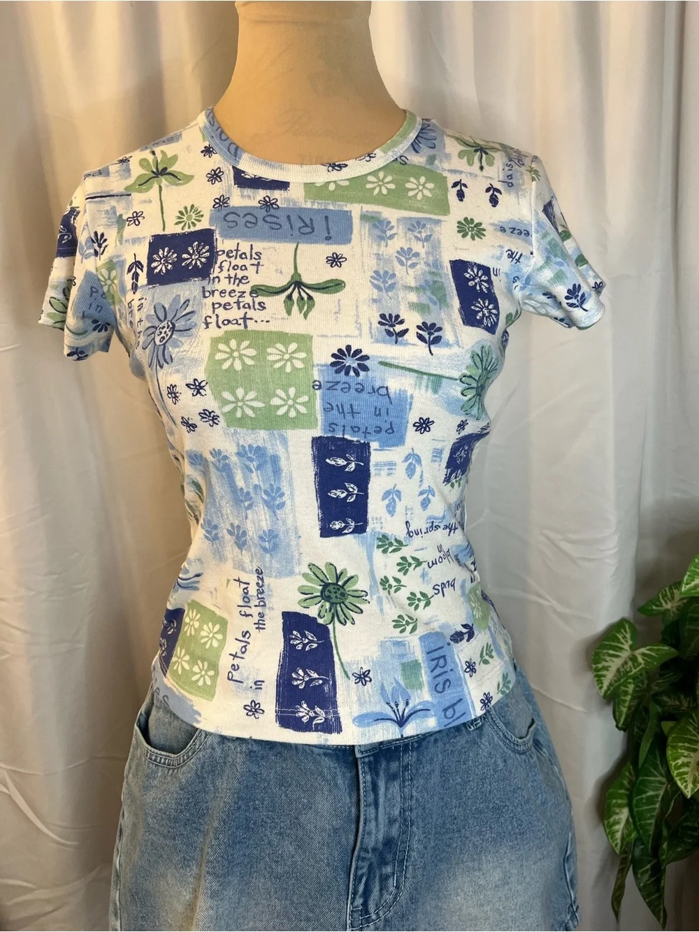 Patchwork Vintage Floral Short Sleeve Crew Neck Tee-Shirt